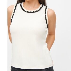 ESCADA sleeveless knit top sweater vest black contrast detailing white sz small